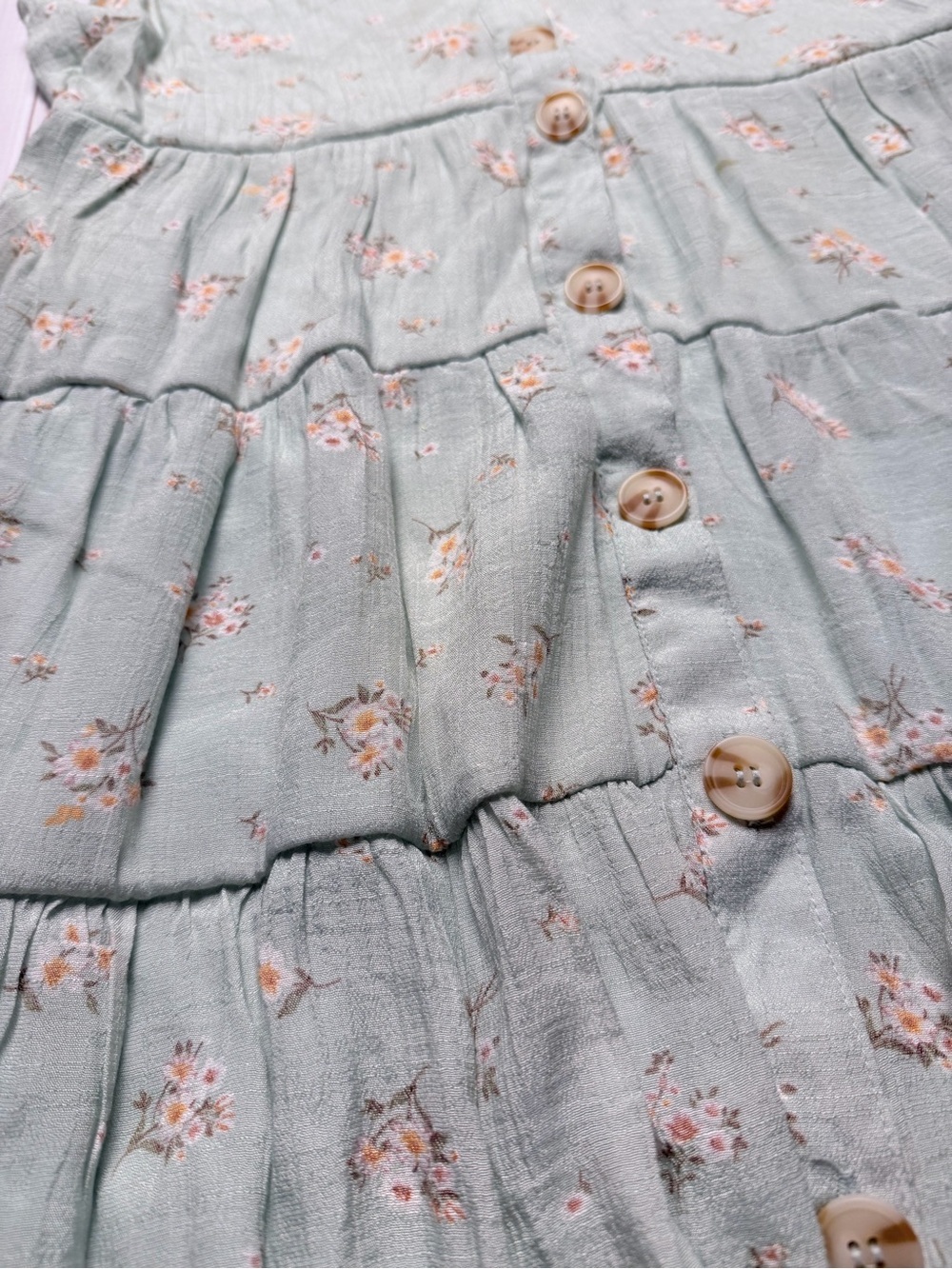 Altar'd State Sage Green Floral Button-Front Tiered Mini Dress - Picture 3 of 5